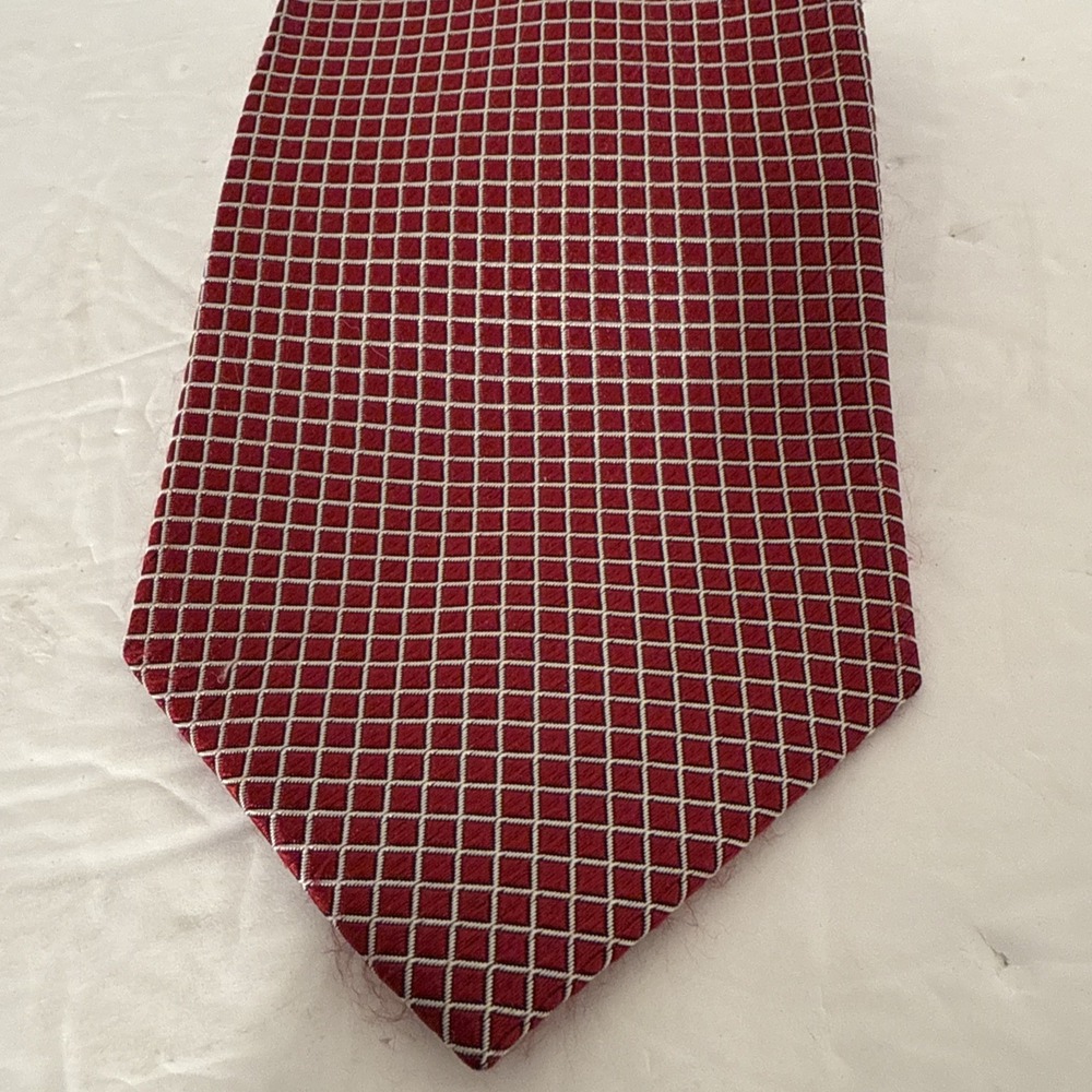 Red Tie With‎ White Check 100% Silk-Geometric Pattern-Handmade-Weatherproof